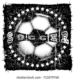 Abstract vector illustration football ball with stars. Inscription soccer. Design for print on fabric or t-shirt.