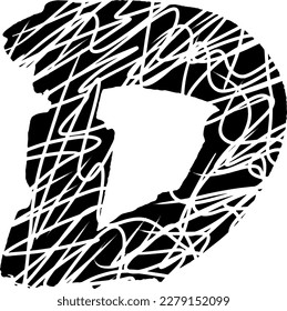 an abstract vector illustration in the form of a unique capital D alphabet in black with a pattern and a white background