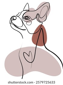 Abstract vector illustration of a French Bulldog in side profile, featuring minimalist black lines and neutral color accents on a white background.