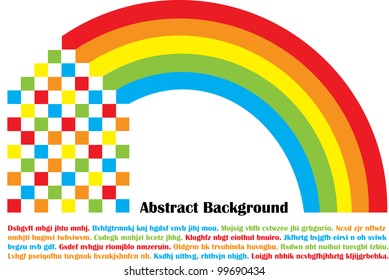 abstract vector illustration with funny checkered house and rainbow with place for your text isolated on white background