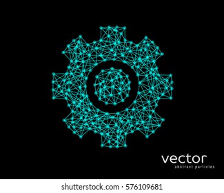 Abstract vector illustration of gear sign on black background.