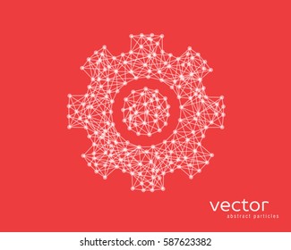 Abstract vector illustration of gear sign on red background.