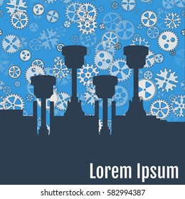 Abstract Vector illustration of gears and crankshaft with on the blue background. Infographic template