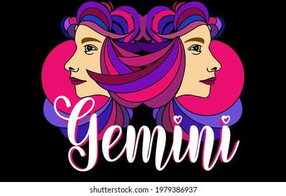 Abstract vector illustration of Gemini zodiac sign, cute girl horoscope symbol