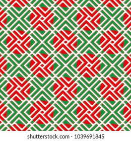 Abstract vector illustration geometric background. Red and green line, circle objects 