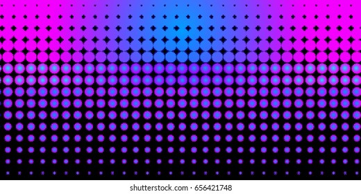 abstract vector illustration of geometric circle dotted spot gradient backdrop in neon halftone style pattern Isolated on black background