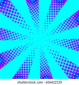 abstract vector illustration of geometric circle dotted spot gradient backdrop in neon halftone style pattern as cartoon retro pop-art superhero comic book background