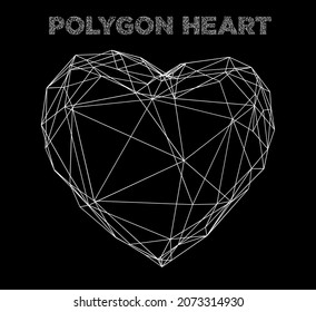 Abstract vector illustration of geometric polygonal black heart and white wire mesh design.