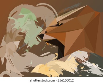 Abstract vector illustration of a geometric polygonal lioness