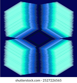 Ilustração vetorial abstrata, uma forma geométrica de um quadrado, combinada com a cor azul do mais claro para os tons mais escuros em um fundo azul escuro, dá a impressão de uma ilustração 3d.