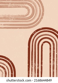 Abstract vector illustration with geometric shapes in neutral beige and brown colors. Mid-century minimalist design with arches perfect for print, card, poster