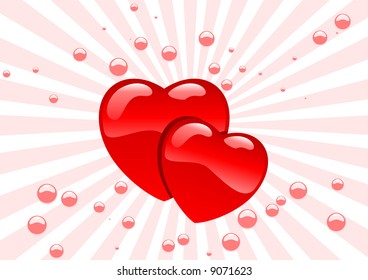 Abstract vector illustration of glassy hearts