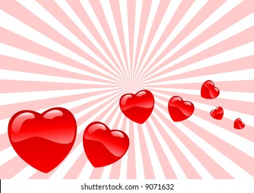 Abstract vector illustration of glassy hearts