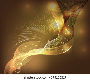 abstract vector illustration of glowing lines on brown blur background