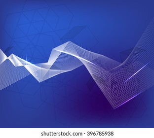 abstract vector illustration of glowing lines on blue blur background