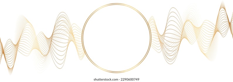 abstract vector illustration of gold colored wave lines with circle frame - vector background