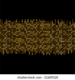 Abstract vector illustration of gold mosaic tiles on a black background