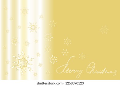 Abstract vector illustration gold and white snowflakes and handwriting lettering Merry Christmas on gradient white and golden background for card, typographic print, cover page, web site, banner.