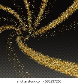 Abstract vector illustration of golden glitter stream. 