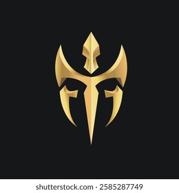 abstract A vector illustration of Golden spartan warrior helmet Medieval Armor