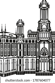 Abstract vector illustration with Gothic City landscape. Isolated on white background. Easy editable. 