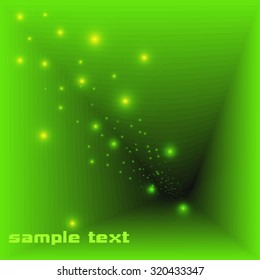 abstract vector illustration of  green  corridor, flying lights