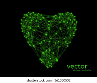 Abstract vector illustration of green heart on black background