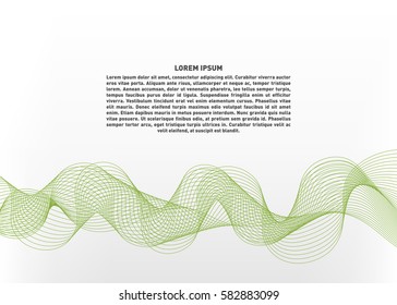 Abstract vector illustration with green waves on white background. Futuristic background with lines in waveform. Temlate with tex