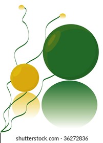 abstract vector illustration with green and yellow balloons