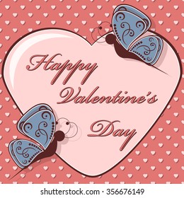 Abstract vector illustration. Greeting Card for Valentine's Day. Butterflies, heart