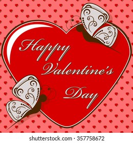 Abstract vector illustration. Greeting Card for Valentine's Day. Butterflies, heart