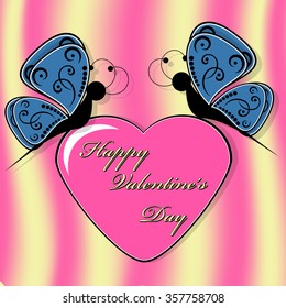 Abstract vector illustration. Greeting Card for Valentine's Day. Butterflies, heart