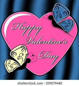 Abstract vector illustration. Greeting Card for Valentine's Day. Butterflies, heart