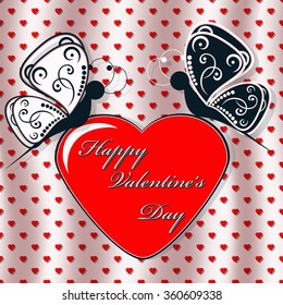 Abstract vector illustration. Greeting Card for Valentine's Day. Butterflies, heart