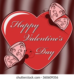 Abstract vector illustration. Greeting Card for Valentine's Day. Butterflies, heart
