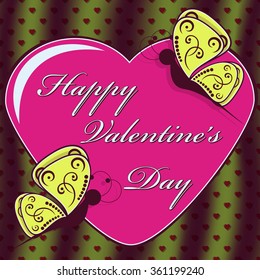 Abstract vector illustration. Greeting Card for Valentine's Day. Butterflies, heart
