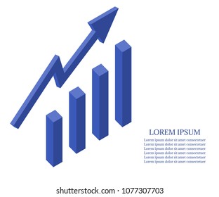 Abstract vector illustration of growth chart. Business success diagram, growing up 3d isometric design. Business data visualization concept.