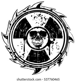 Abstract vector illustration grunge black skull and symbol radiation