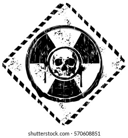 Abstract vector illustration grunge black and white logo radiation to skull