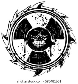 Abstract vector illustration grunge black skull and logo radiation