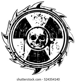 Abstract vector illustration grunge frame black skull and symbol radiation