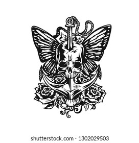 Abstract vector illustration grunge skull tattoo or t-shirt design