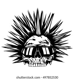 Abstract vector illustration grunge skull punk with sunglasses for tattoo or t-shirt design