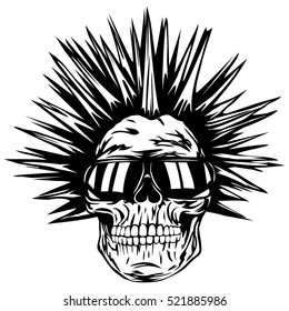 Abstract vector illustration grunge skull punk with sunglasses for tattoo or t-shirt design