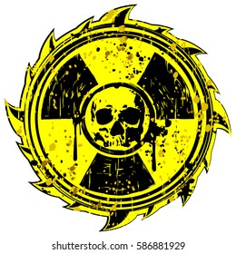 Abstract vector illustration grunge yellow sign radiation to skull