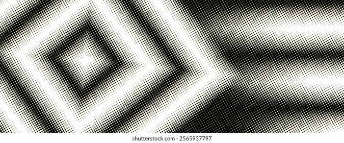 An abstract vector illustration a halftone diamond pattern, enhanced with gradient effects. This futuristic design features dynamic stripes and a textured surface background.