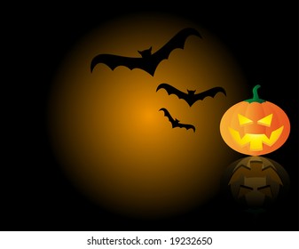 Abstract vector illustration of a halloween pumpkin and bats