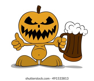 Abstract vector illustration of Halloween pumpkin cartoon style