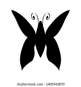 Abstract vector illustration of hand drawn butterfly silhouette isolated on white background. Ink drawing, graphic style. Sketch