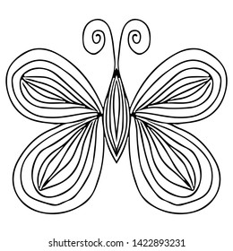 Abstract vector illustration of hand drawn butterfly isolated on white background. Ink drawing, graphic style. Outline butterfly icon.